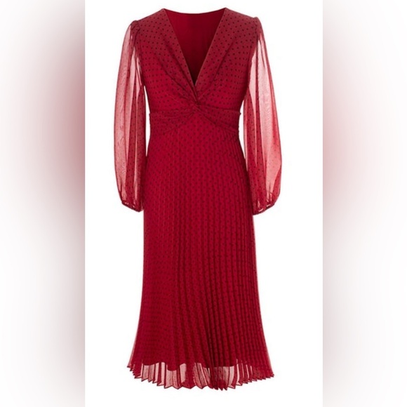 GABBY SKYE polka dot long sleeve pleated chiffon midi dress/size 10 - Picture 3 of 3